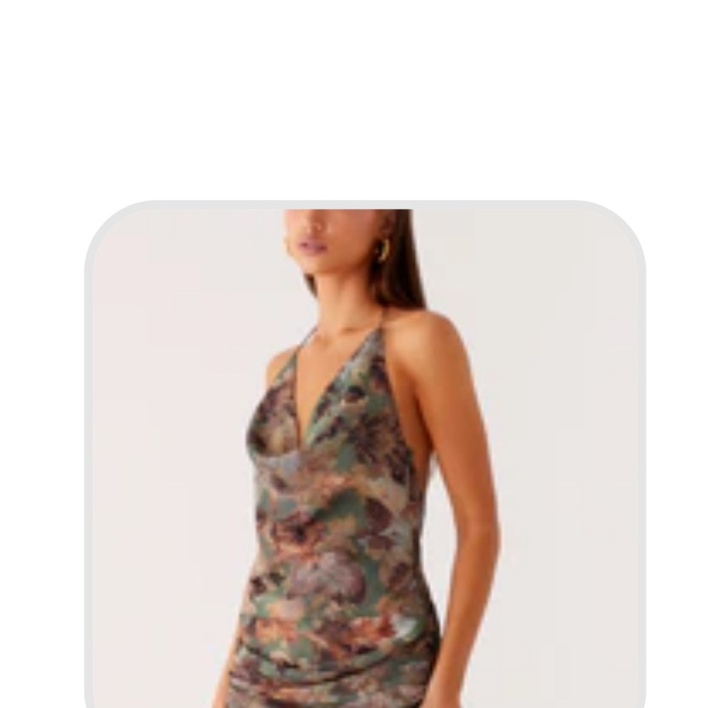Peppermayo Green Floral Print Satin Dress